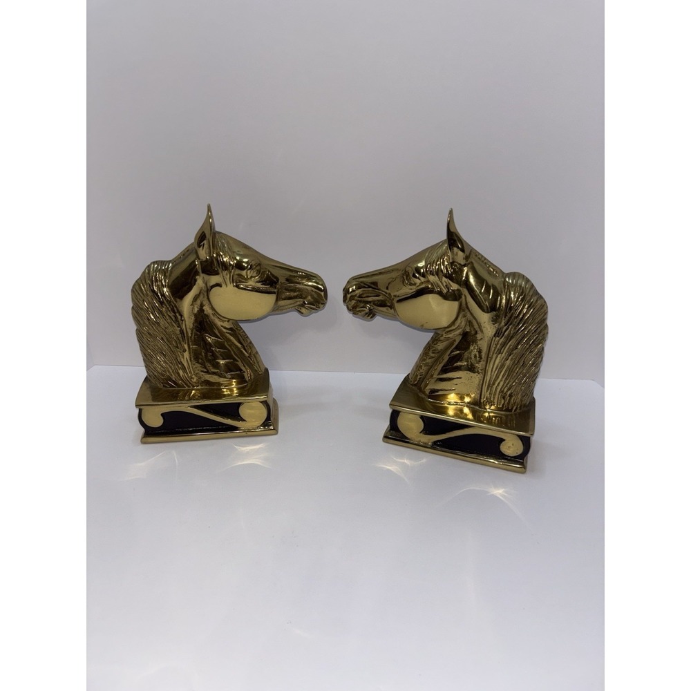 Vtg 1954 VA Metalcrafters Brass Cast Iron "The Stallion" Horse Book Ends Set 2